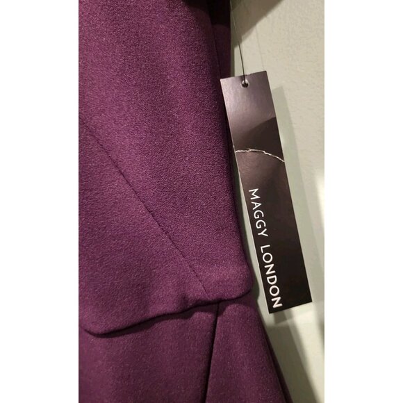 New Maggie London Purple Short Sleeve High Neck Bow Pencil Dress Sz 4 Office - Picture 5 of 7